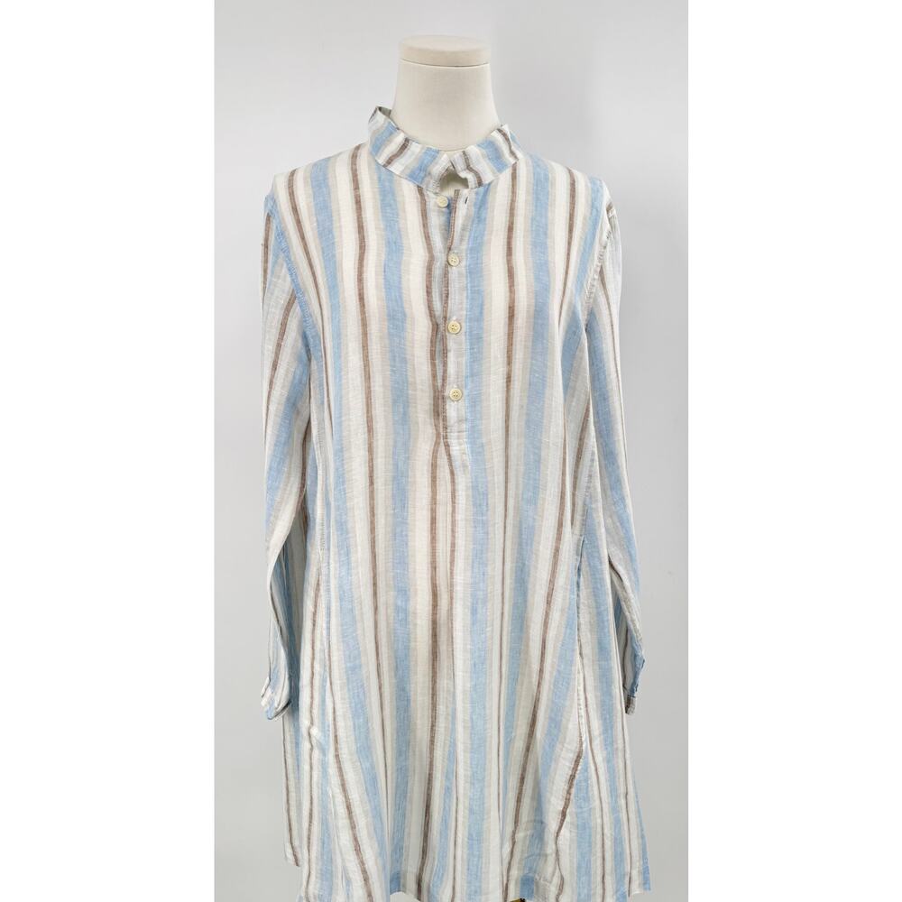 CP Shades Jasmine Tunic Dress Stripe White Blue Oversized Cotton Linen S